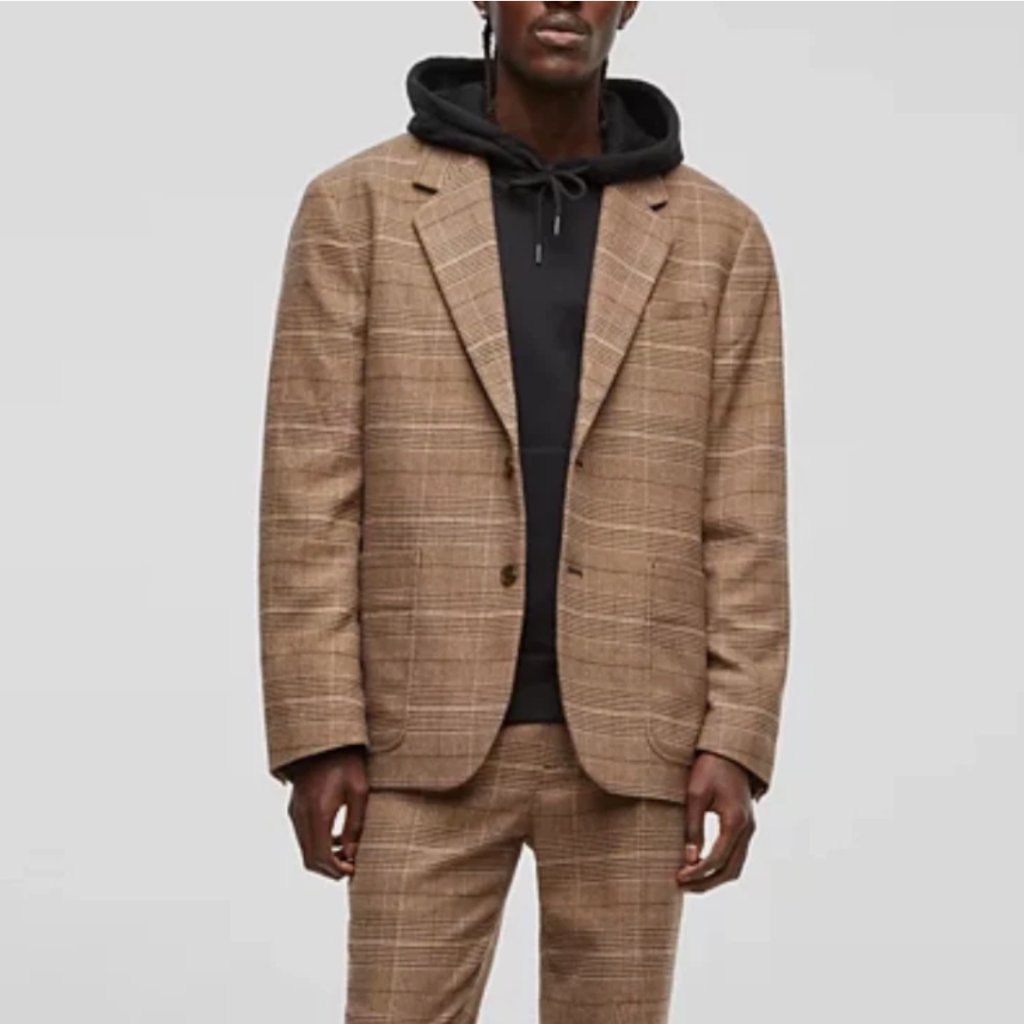 Mode Of One Mens Relaxed Fit Plaid Blazer Cinnamon Brulee Size L
